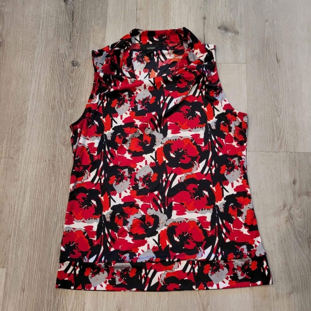 Alfani Sleeveless Floral Red Black Blouse Sz Medium